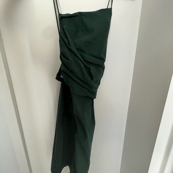 Zara Green Bodycon Linen Blend Draped Mini Dress Sleeveless - Picture 4 of 5